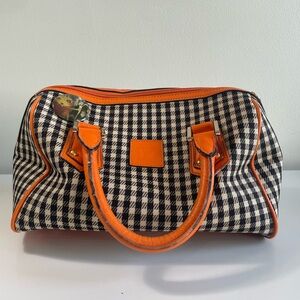 orange and black checkered women's bag